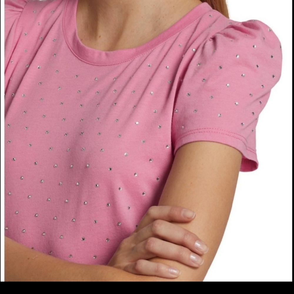New Generation Love puffed sleeves crystals tee shirt